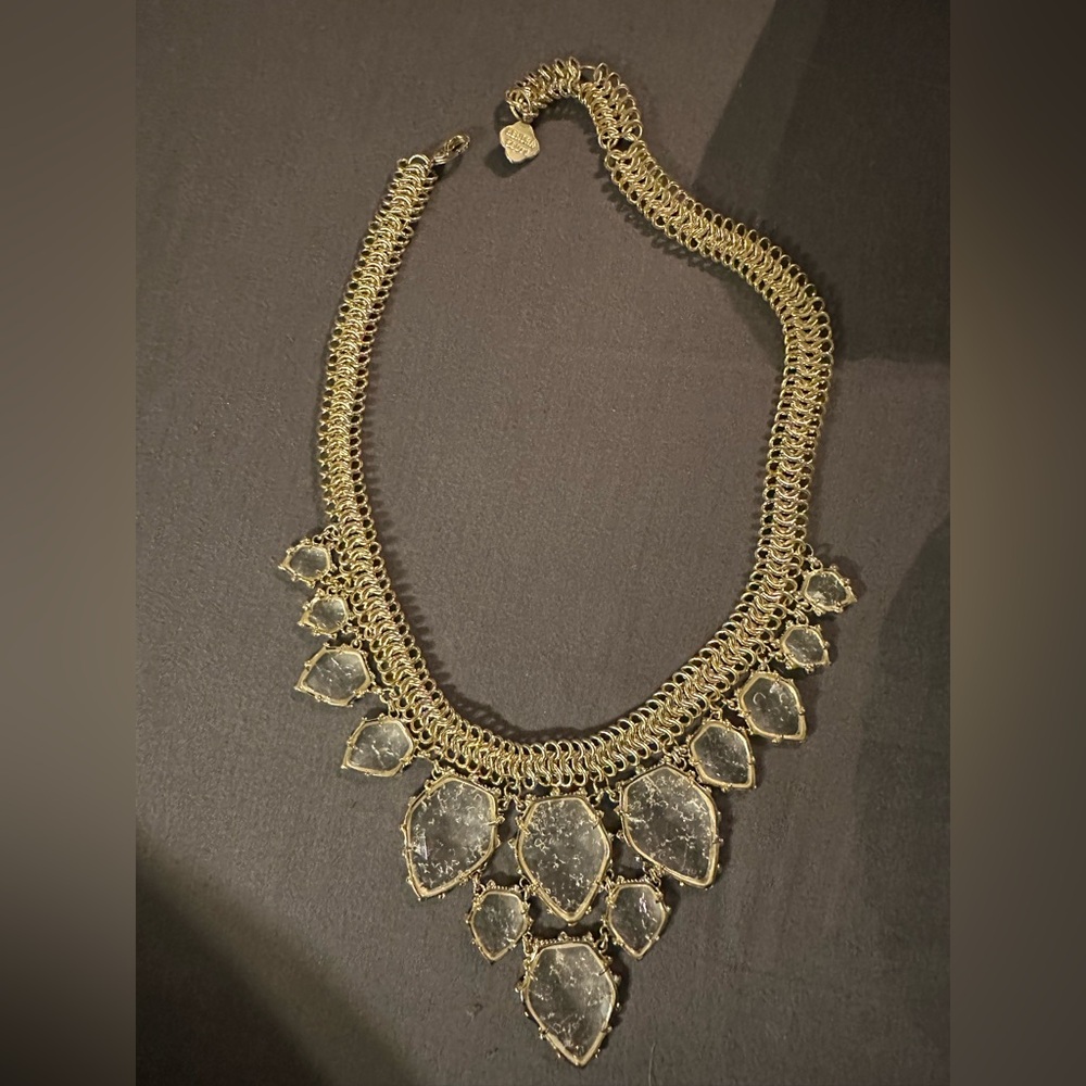 EUC Kendra Scott Gretchen Gold/Clear Crackle Statement Necklace & earrings